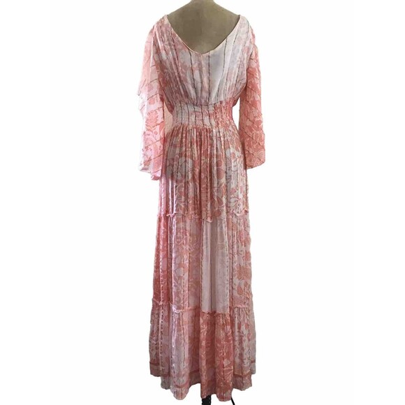 Anthropologie Me 2 Magic Pink V Neck Short Flutter Sleeve Printed Maxi Dress - L - Picture 6 of 10